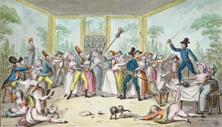 Riotous scene in a tavern during the period of the French Revolution, c.1789